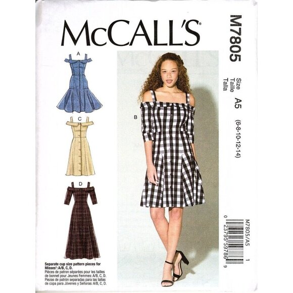 McCall's M7805 Misses 6 to 14 Off The Shoulder Dresses Sewing Pattern New - Picture 1 of 2
